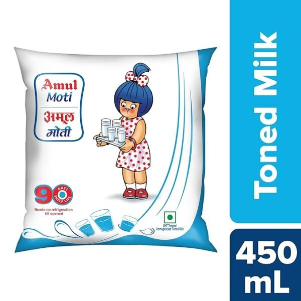 Amul Moti Homogenized Toned Milk, 450 ml Pouch - Image 4
