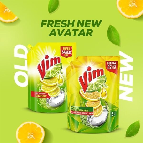 Vim Dishwash Liquid Gel Lemon Refill Pouch, 2 Ltr - Image 3